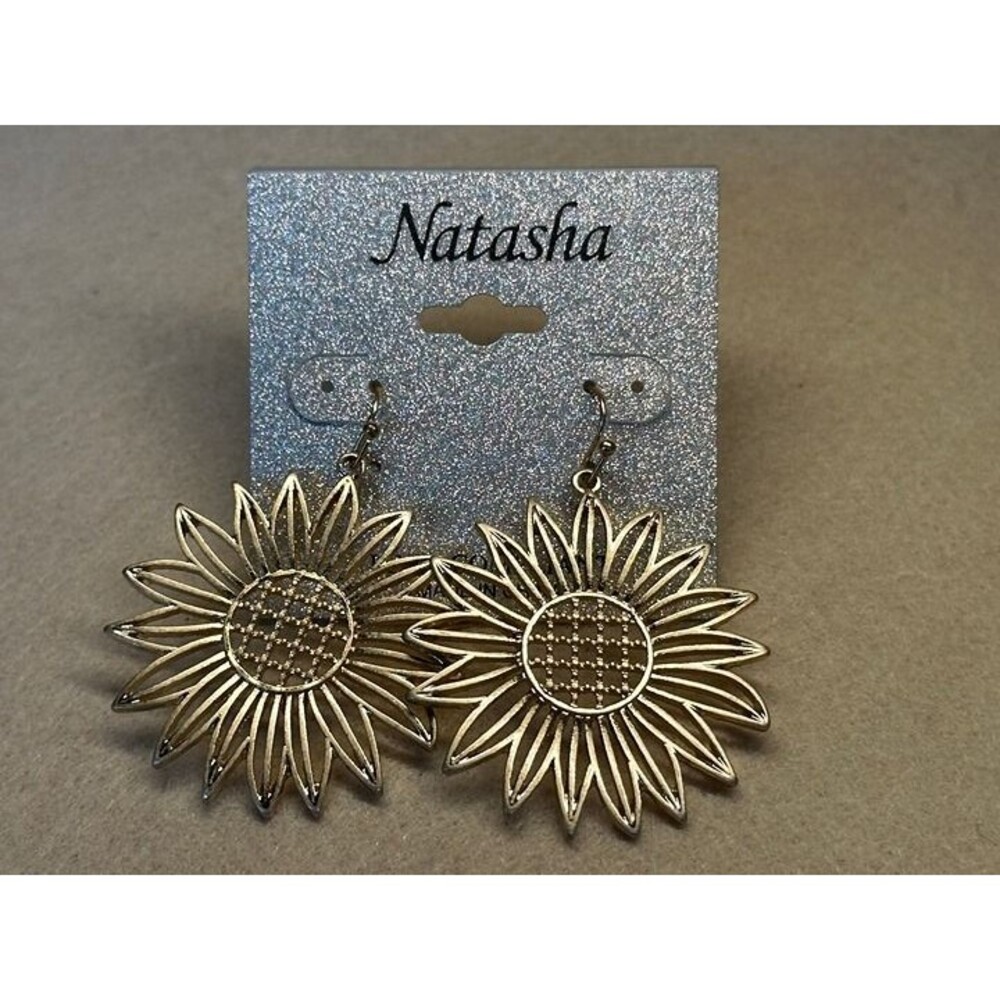 Gold Tone Sunflower Statement Dangle Earrings Boho Floral NWT New Jewelry Gift